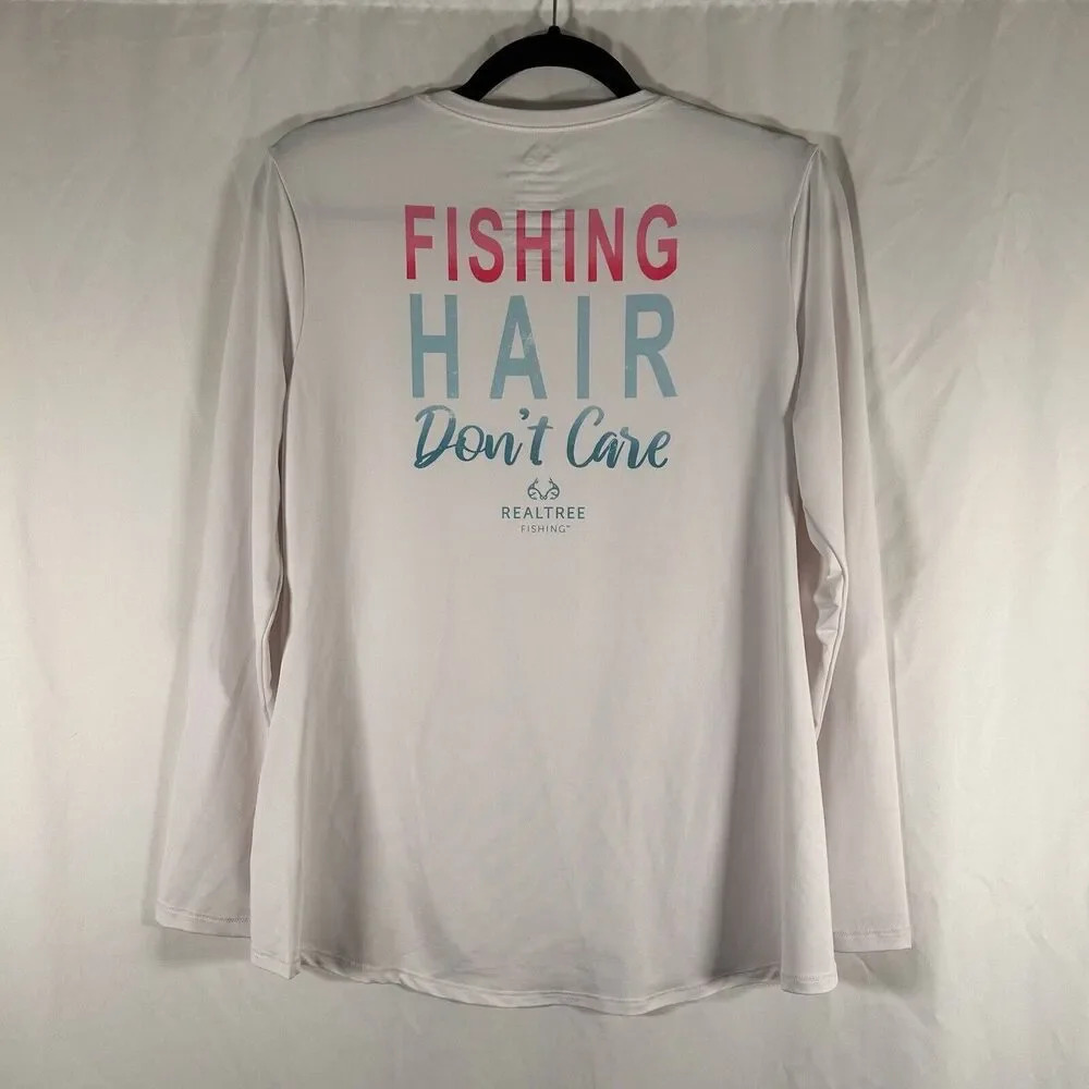 Realtree Shirt Women's Medium White Graphic Print Crew Neck Long Sleeve NWOT